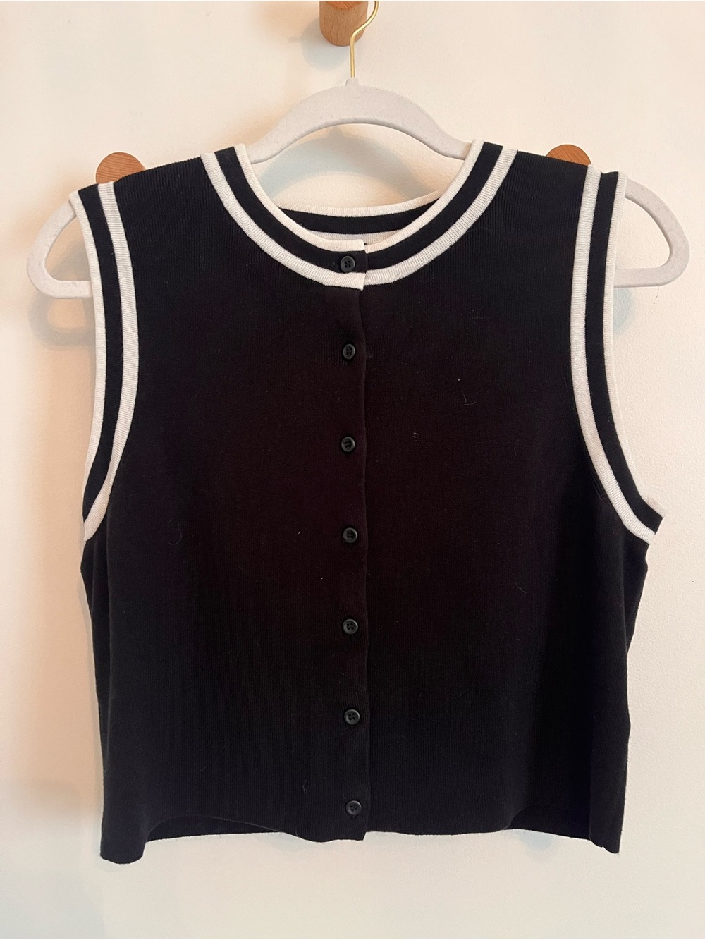 H&M Black Sleeveless Button-Front Tank with White Trim